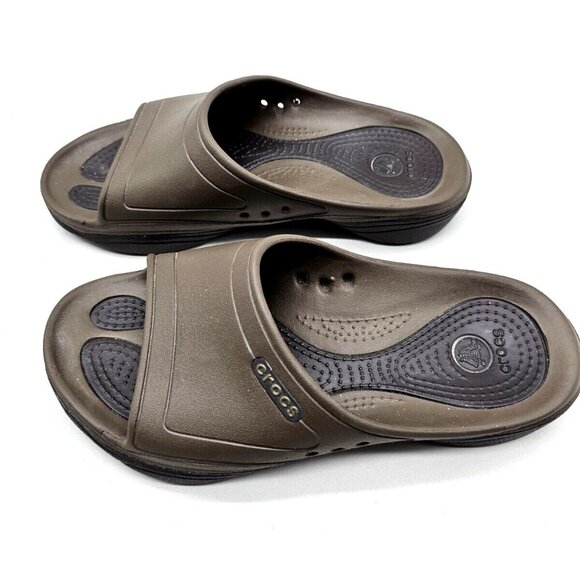 CROCS UNISEX SLIDERS Slip on Sandals Brown W 7/M 5 - Picture 2 of 6